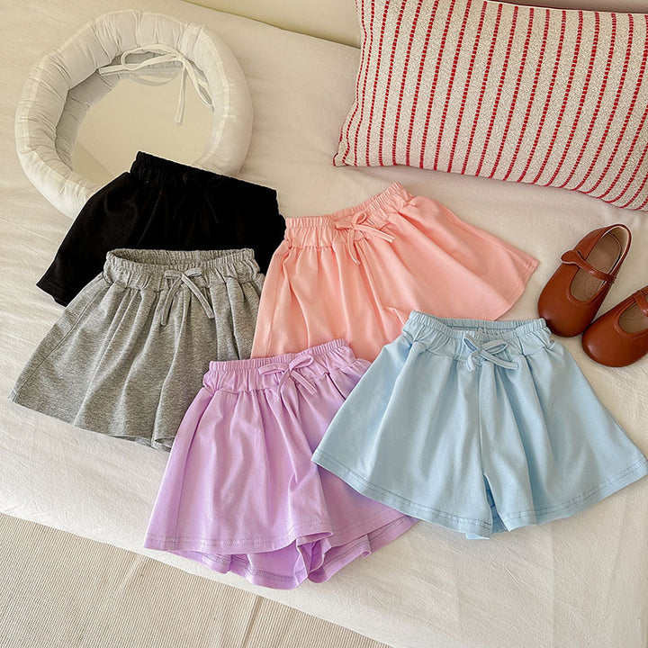 【90-150】フロントリボンフレアショートパンツ