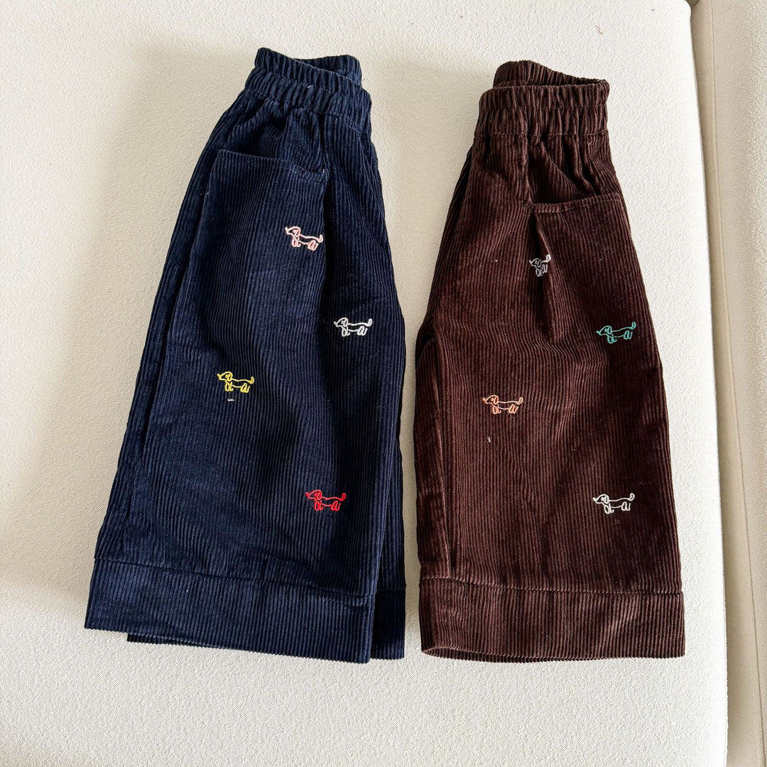 【80-150】ドッグ刺繍コーデュロイパンツ