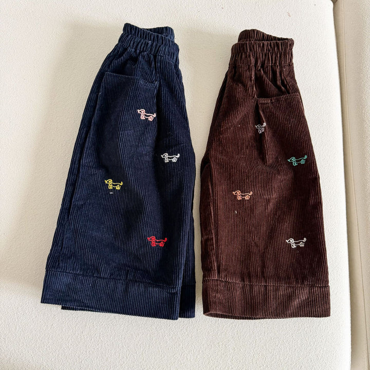 【80-150】ドッグ刺繍コーデュロイパンツ