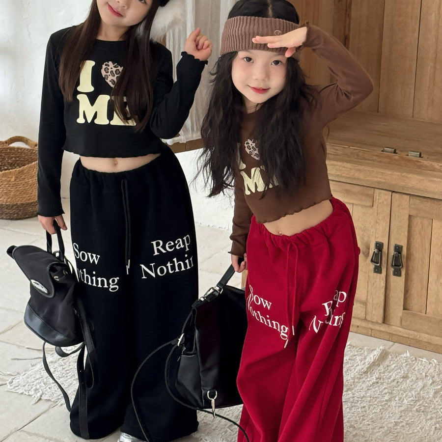 【90-150】ロゴデザイン裏起毛ロングパンツ