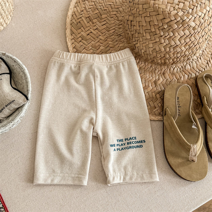 【80-130】英字ロゴデザインハーフレギンスパンツ