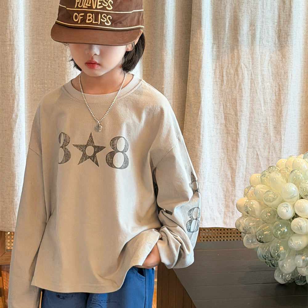 【90-150】スターデザイン長袖Tシャツ