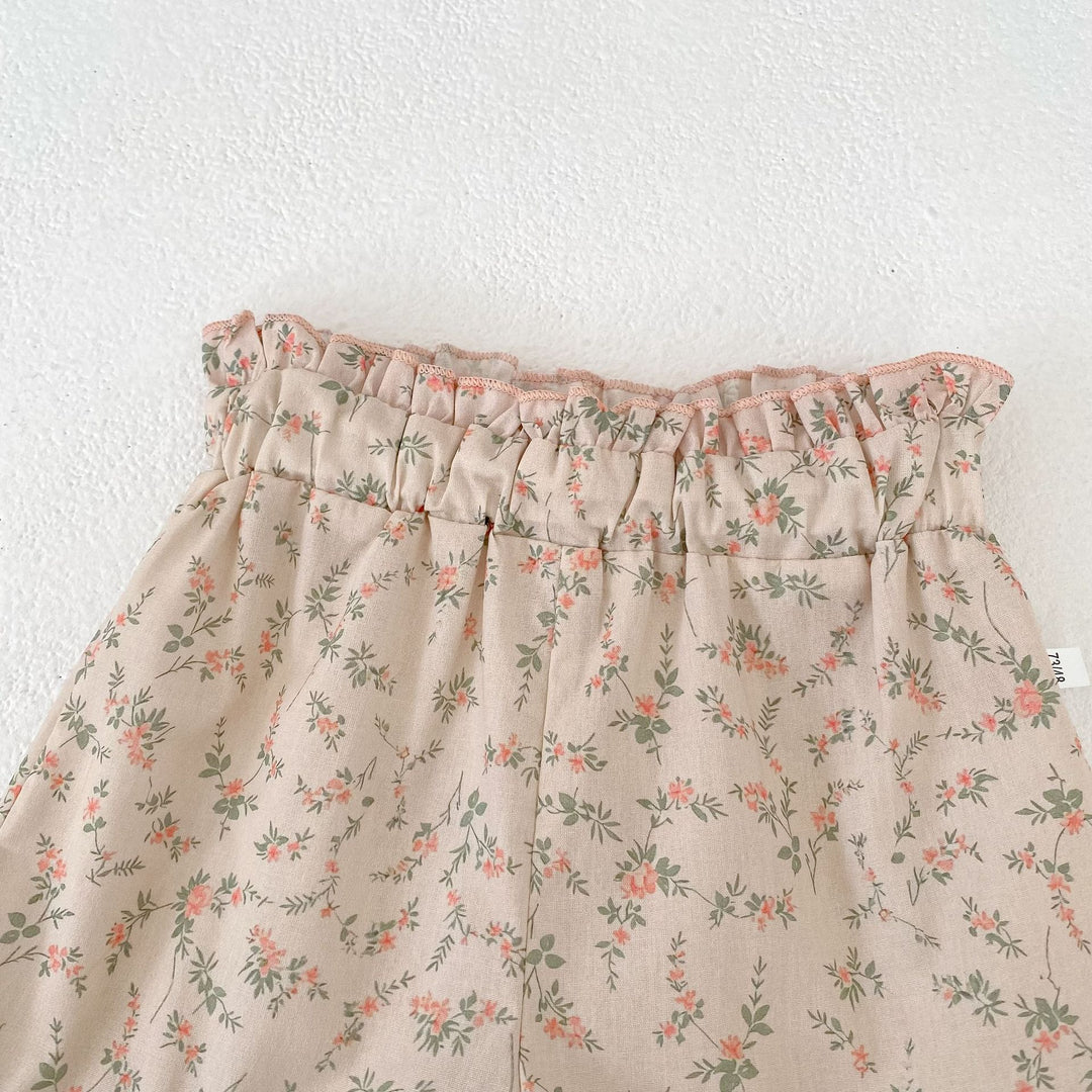 【73-110】フリルキャミソール×小花柄ショートパンツセット