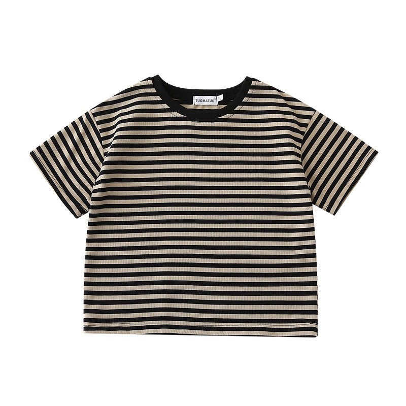 【80-140】バックワッペンボーダーTシャツ