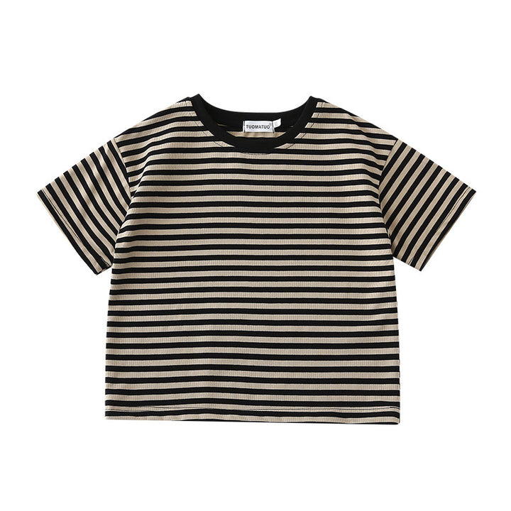 【80-140】バックワッペンボーダーTシャツ