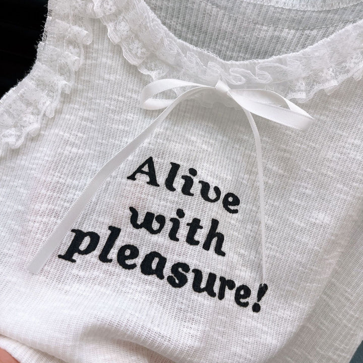 【100-140】レースデザインロゴトップス×デニムワイドパンツセット