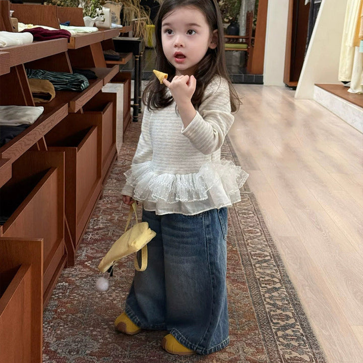 【80-130】ワイドデニムロングパンツ