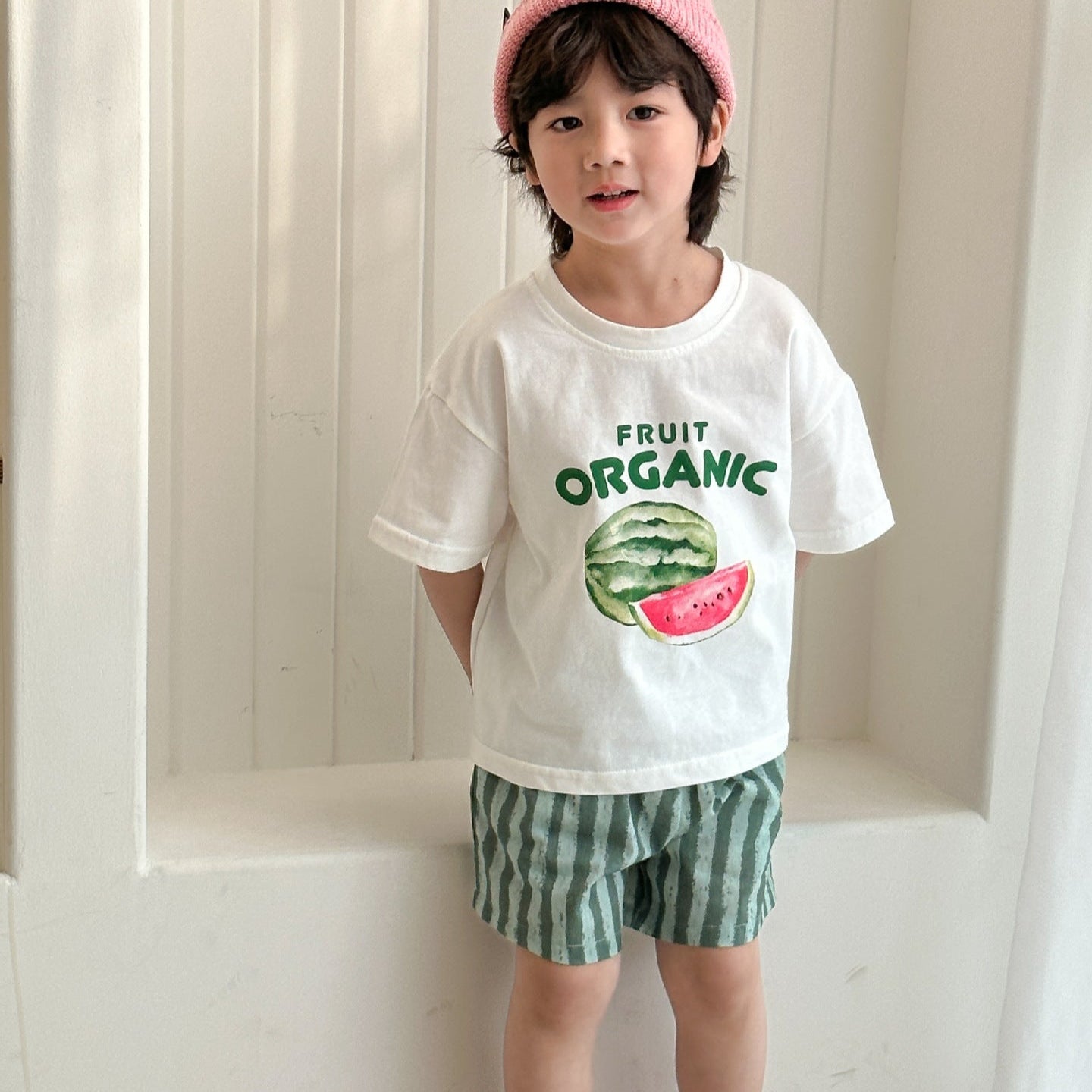 80-150】スイカ柄半袖Tシャツ×ハーフパンツセット｜ELMO-こども服