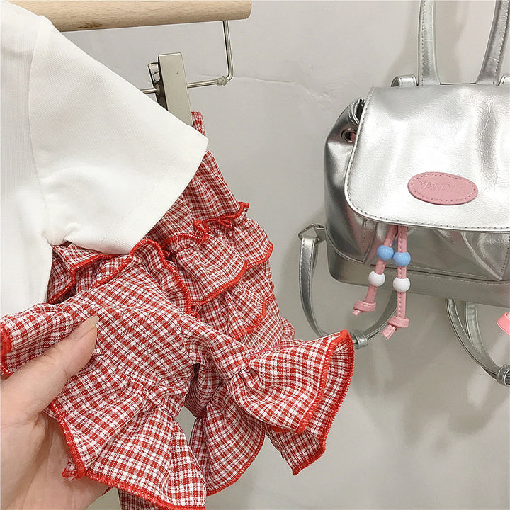 【90-140】チェック柄ティアードデザインショートパンツ