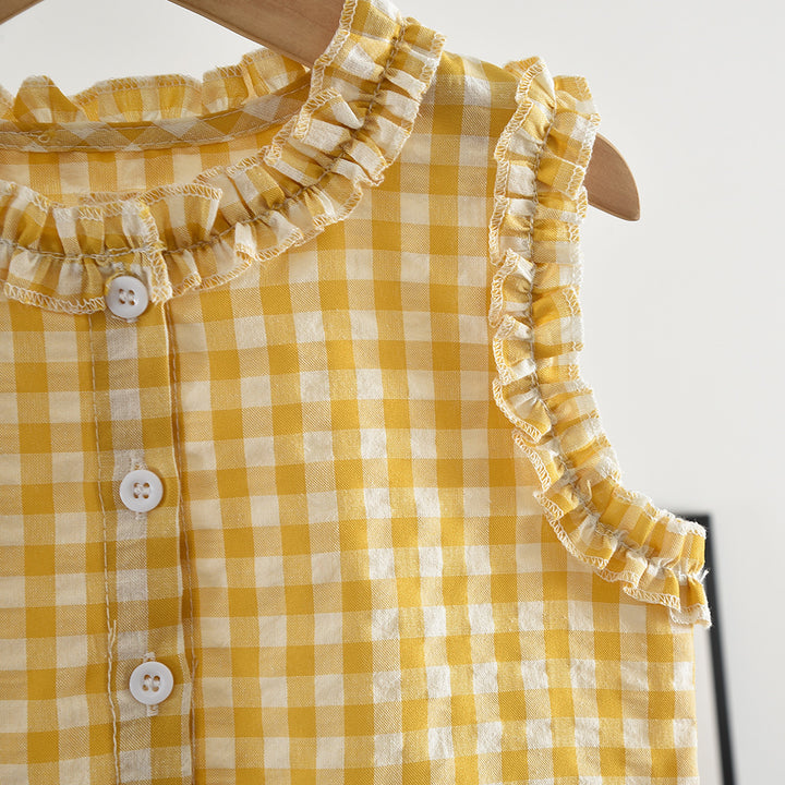 【90-140】ギンガムチェックフリルセットアップ