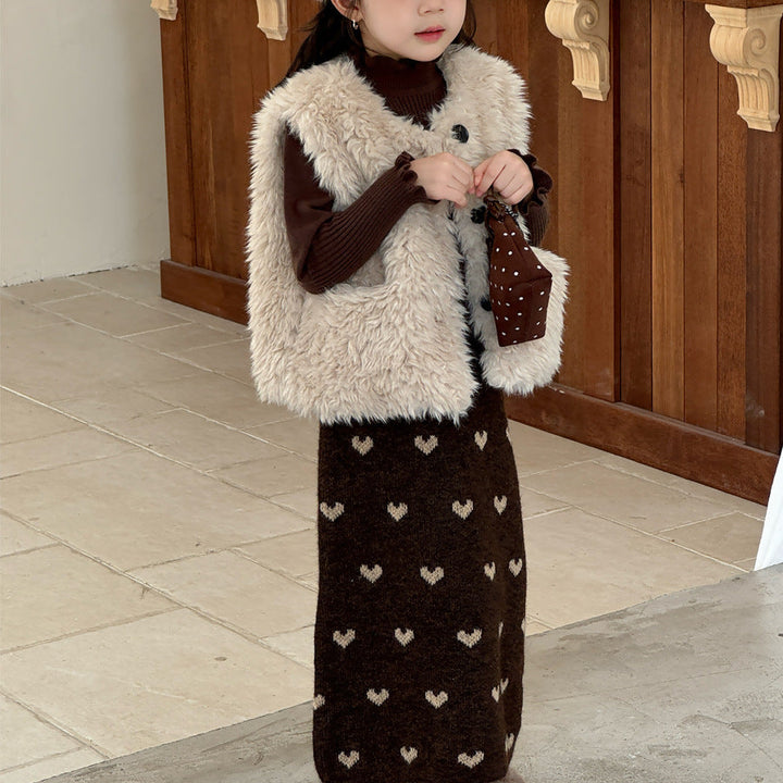 【90-150】ハート柄ニットロングスカート