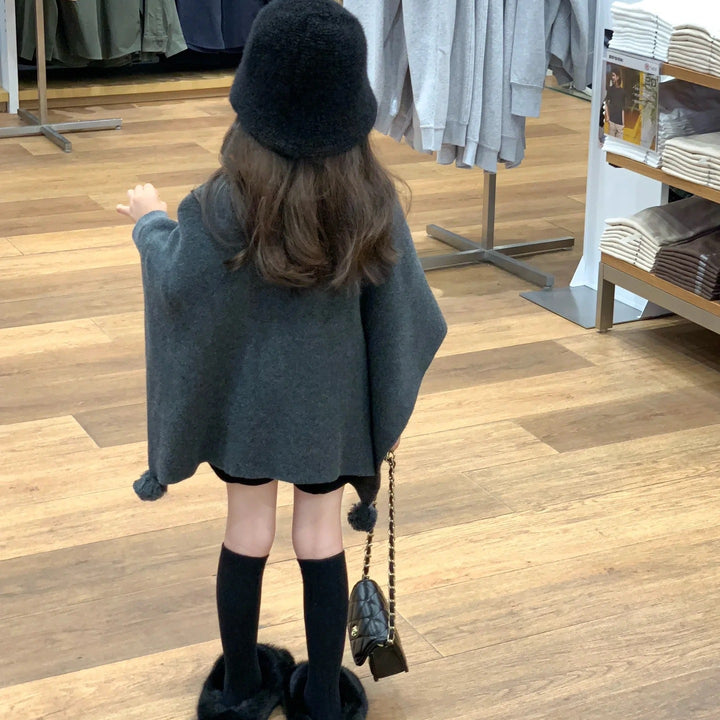 【90-140】ポンポン付きニットケープ