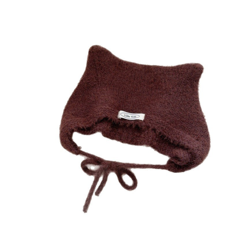 【48-52cm】あご紐付きねこ耳ニット帽