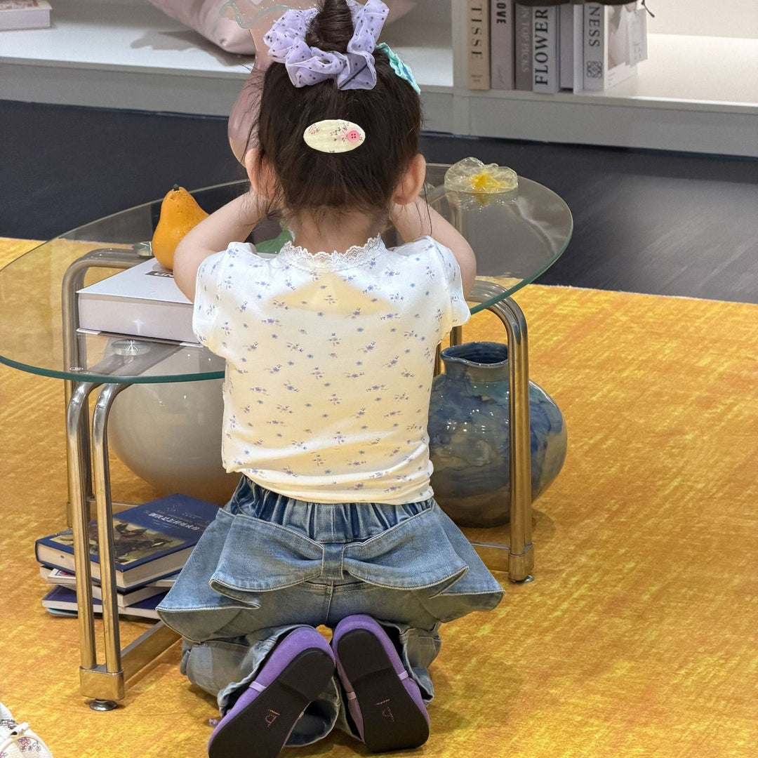 【90-140】バックリボンデニムパンツ
