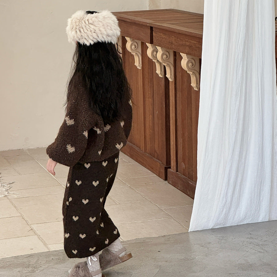 【90-150】ハート柄ニットロングスカート