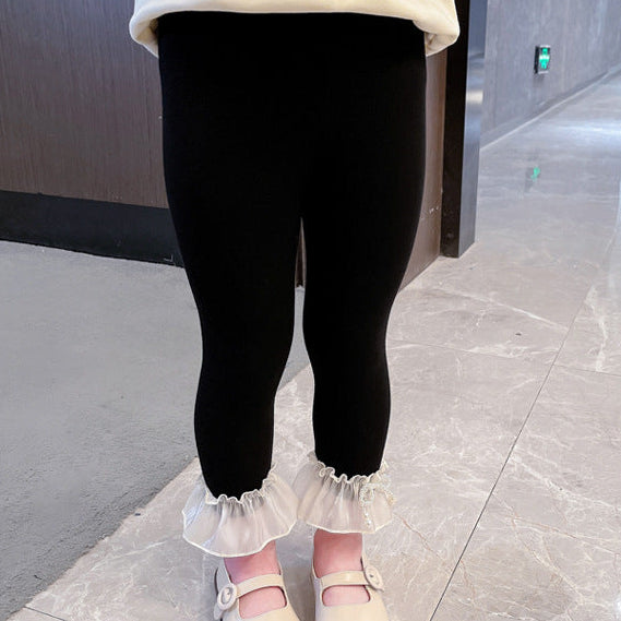 【90-140】レース＆リボンヘムレギンスパンツ