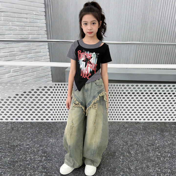 【120-150】レイヤードデザインコンパクトTシャツ