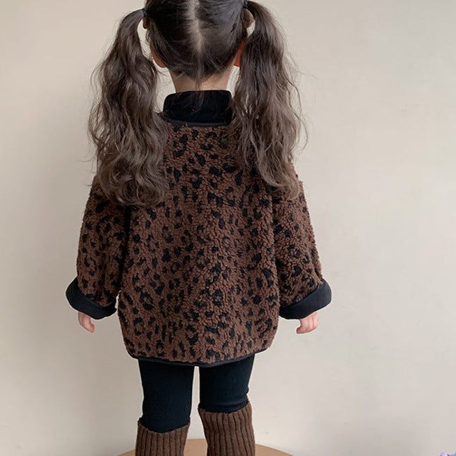 【90-140】ノーカラーレオパード柄ジャケット