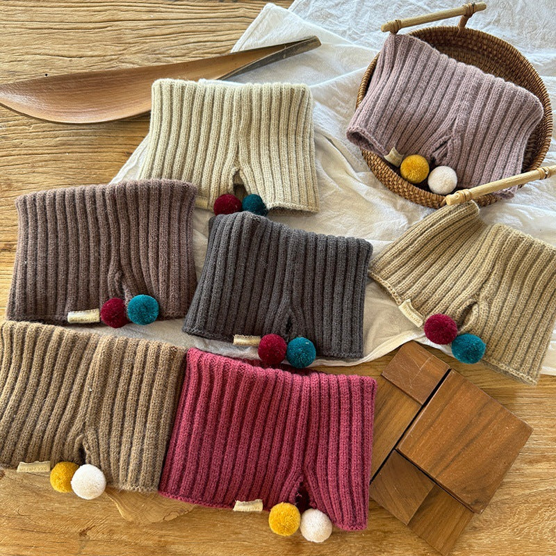 ポンポン付きニットネックウォーマー