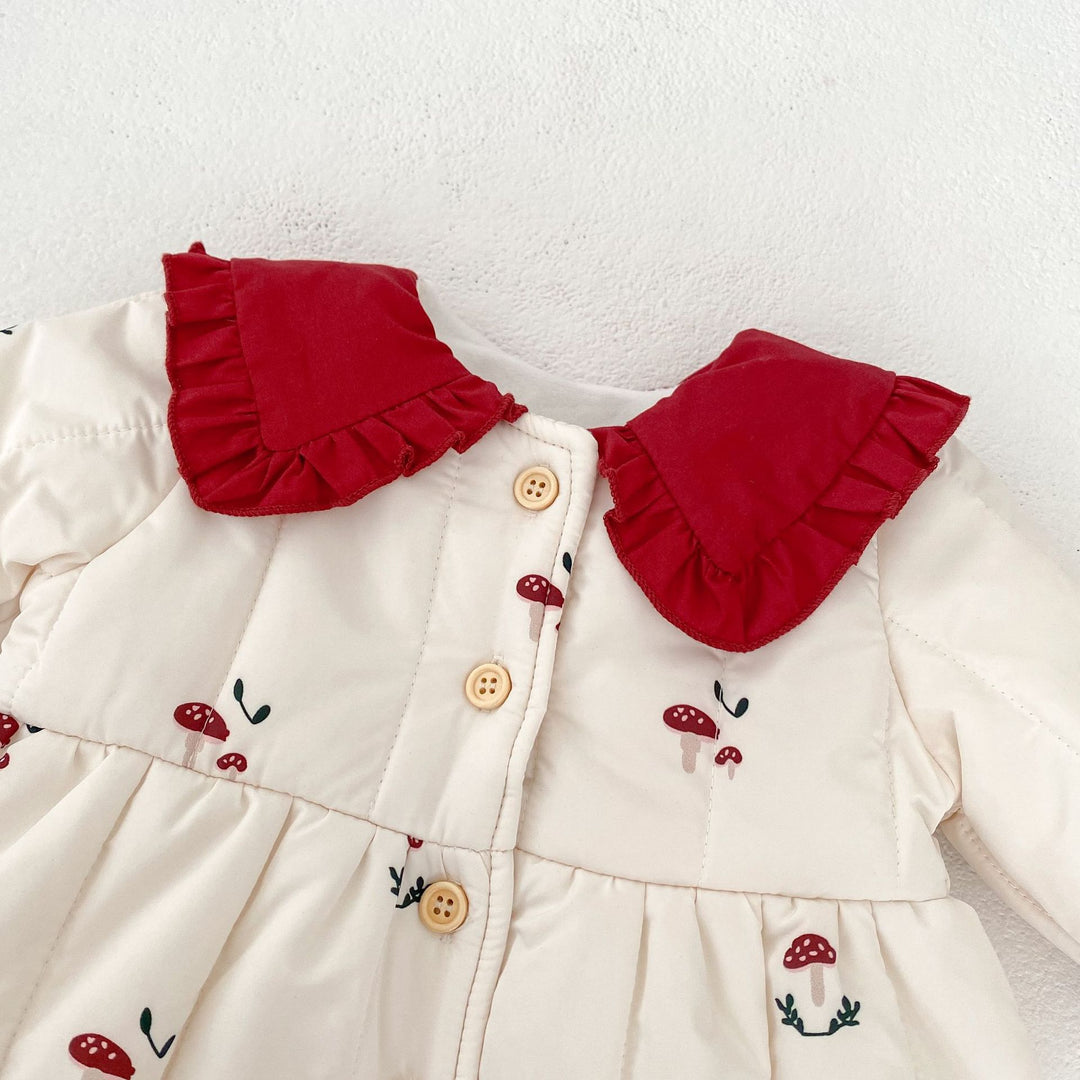 【73-100】きのこ柄裏フリースコート