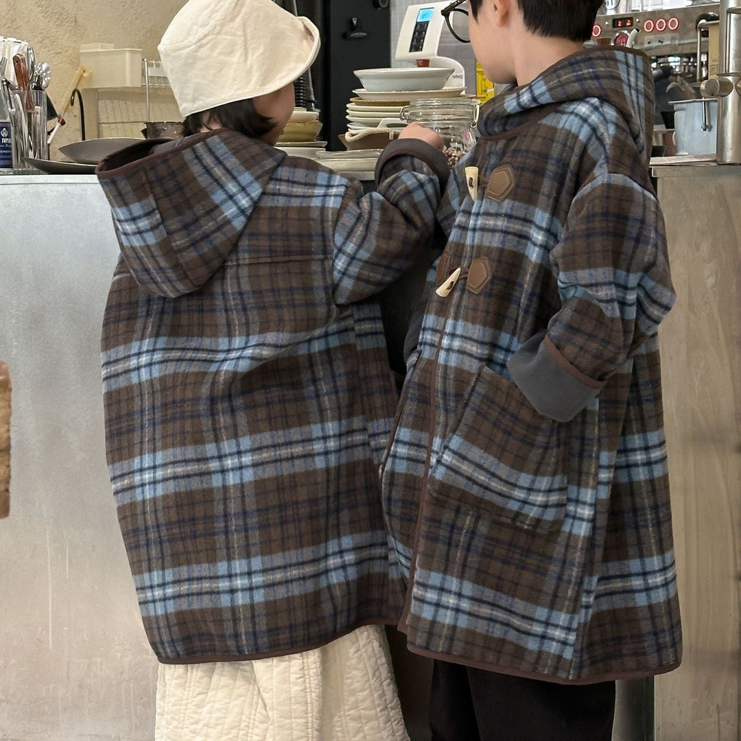 【90-150】チェック柄ミドル丈コート