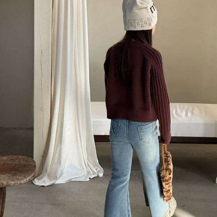 【90-150】ショルダーボタンニットトップス