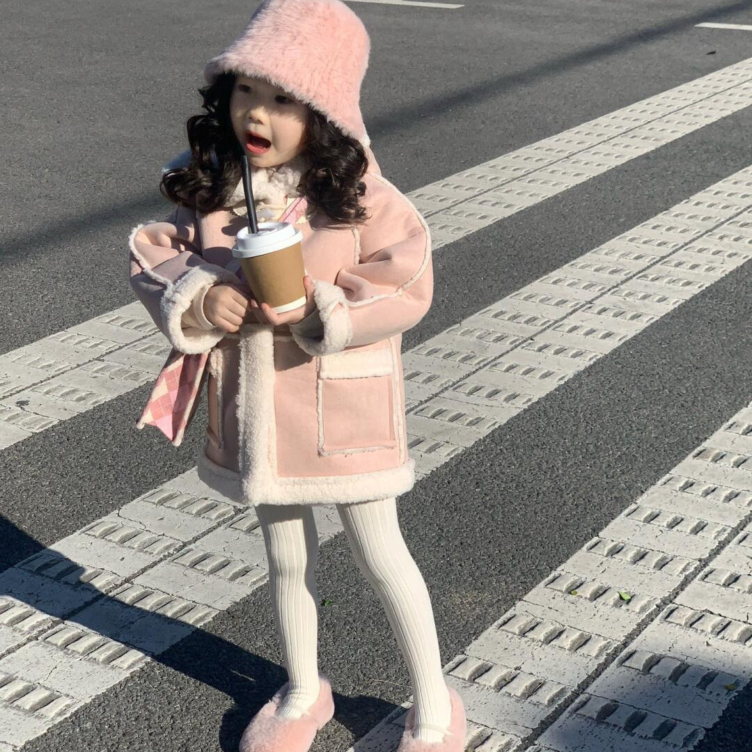 【90-140】フード付きカラーフェイクムートンショートコート