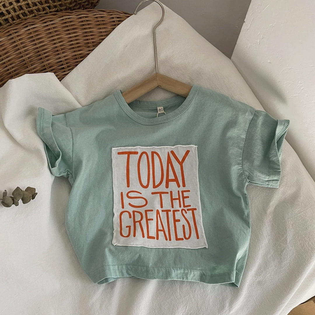 【80-120】ビッグ英字ロゴワッペンTシャツ