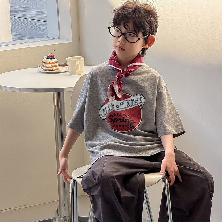 【90-150】ロゴデザインカジュアルTシャツ