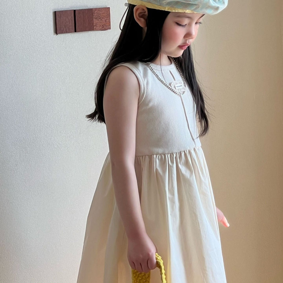 【90-150】ウエスト切替ノースリワンピース