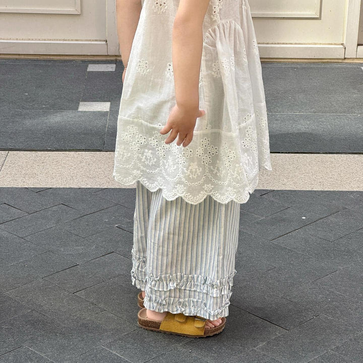 【90-140】フリルヘムストライプロングパンツ