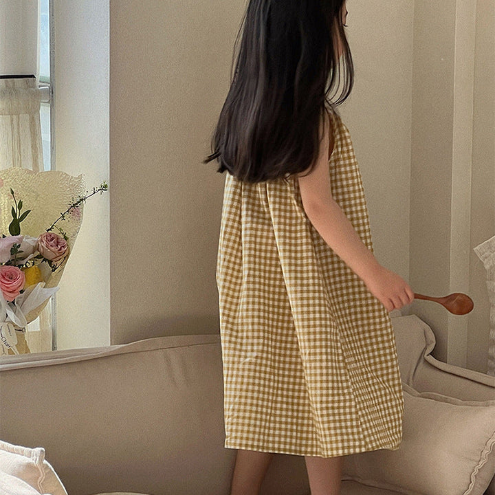 【90-150】ギンガムチェックノースリーブシャツワンピース