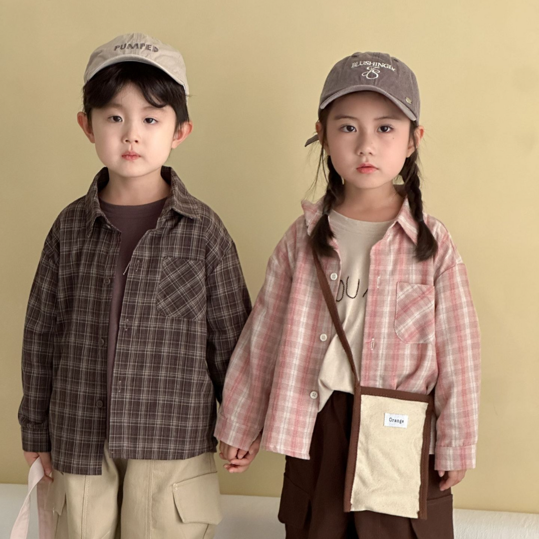 【80-150】チェック柄シンプルシャツ