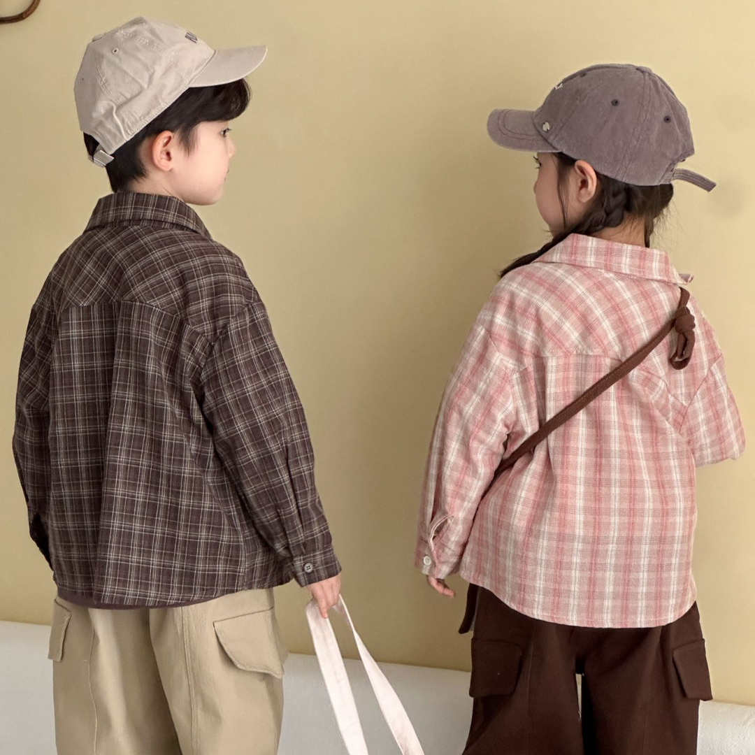 【80-150】チェック柄シンプルシャツ