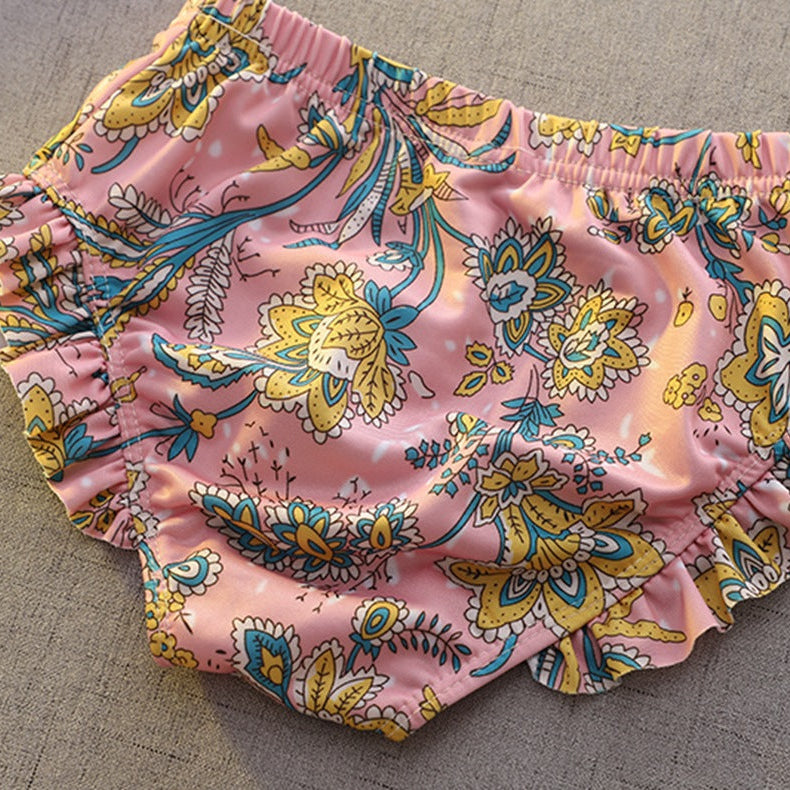 【100-140】フリルデザインパターンプリントスイムウェア