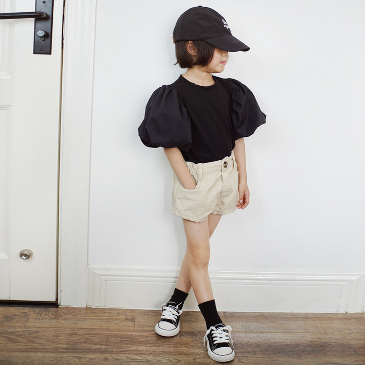 【90-140】パフスリーブ半袖Tシャツ