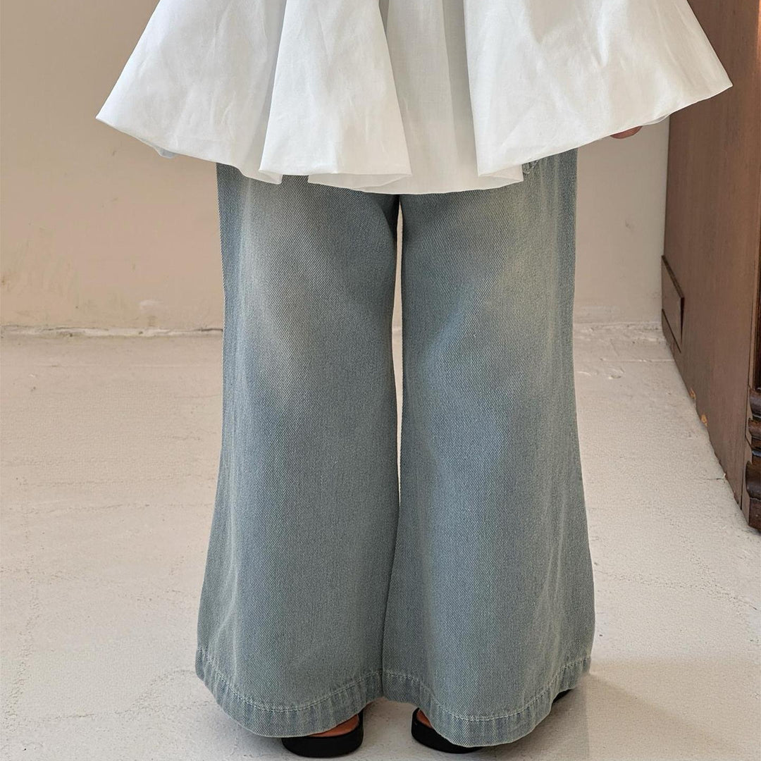 【90-140】ロングデニムフレアパンツ