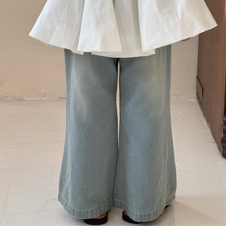 【90-140】ロングデニムフレアパンツ