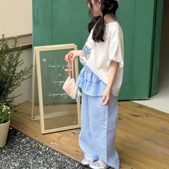【100-150】チェック柄スカートレイヤード風パンツ