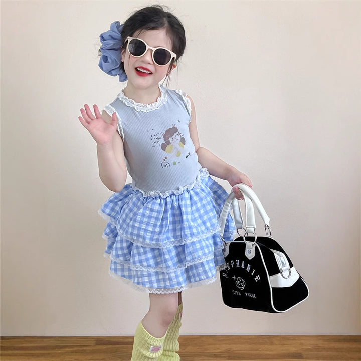 【90-140】ギンガムチェックティアードスカート