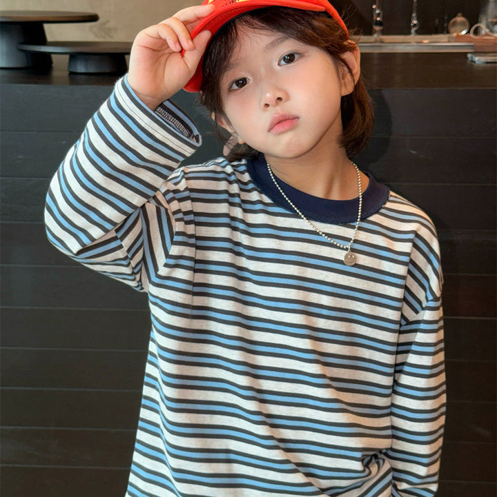 【90-150】マルチボーダー長袖Tシャツ