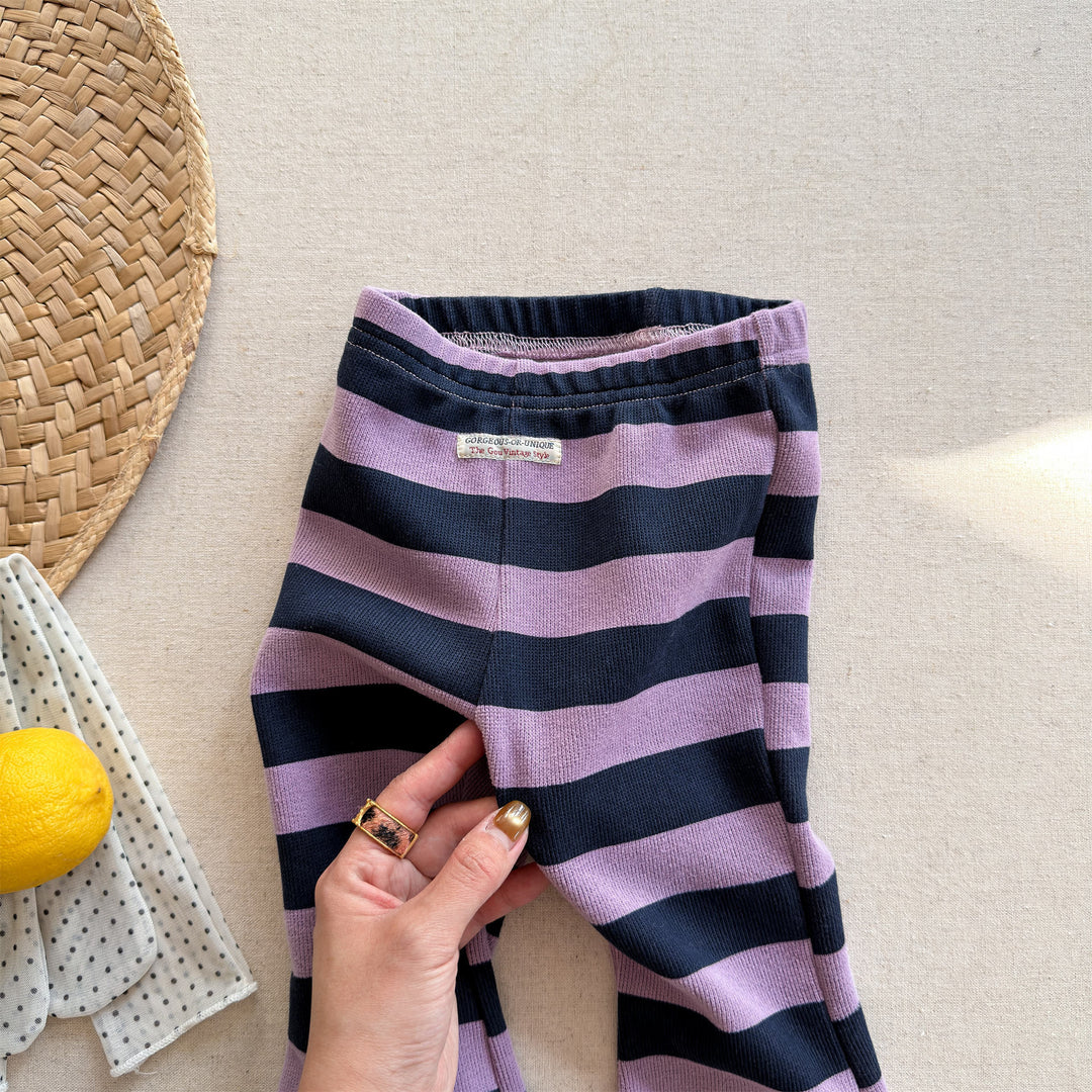 【80-130】太ボーダー柄フレアパンツ