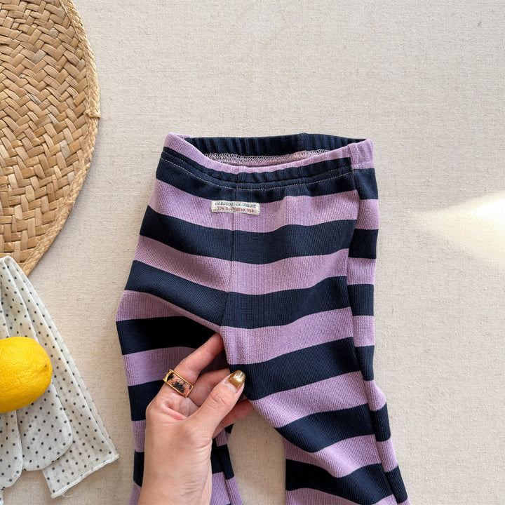 【80-130】太ボーダー柄フレアパンツ