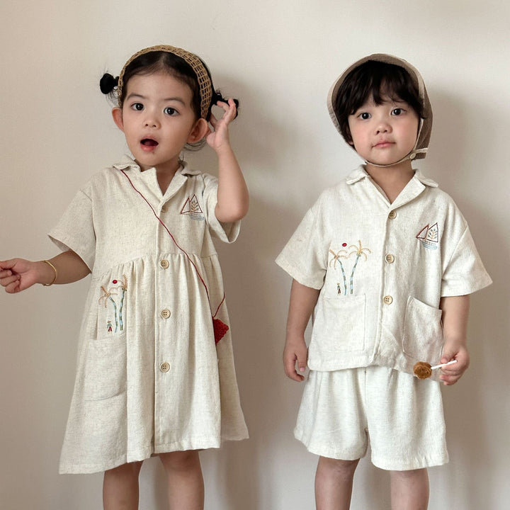 【80-150】ナチュラル半袖ワンピース