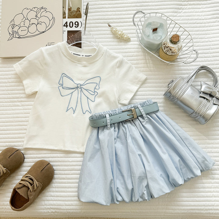 【90-140】フロントリボンTシャツ×ショートパンツセット