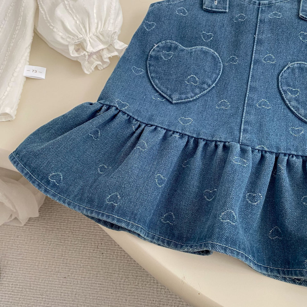 【73-120】ハートデザインサロペットデニムスカート