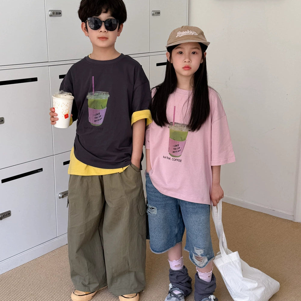 【100-150】抹茶ドリンクデザインTシャツ