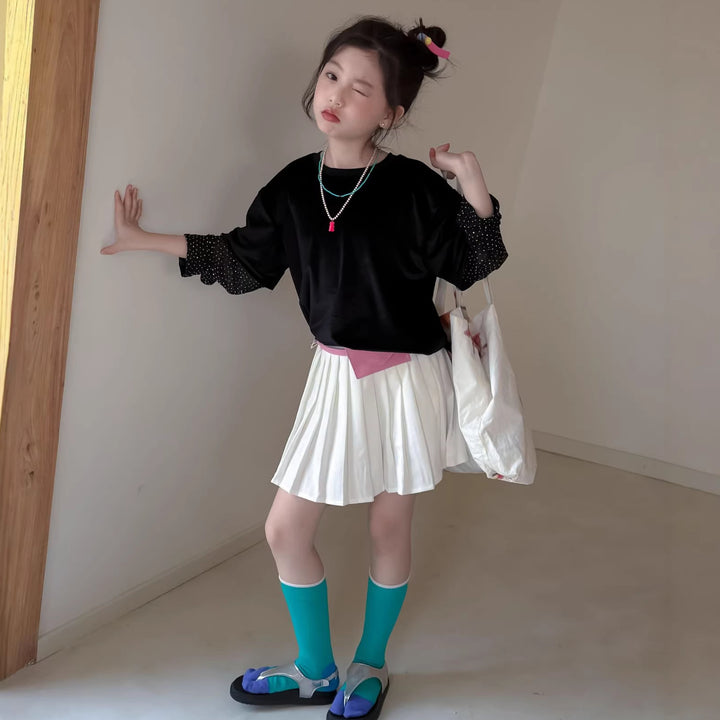 【100-150】ドット柄レイヤード風Tシャツ