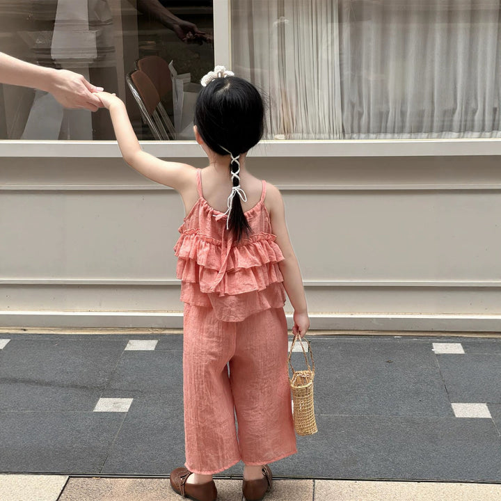 【90-140】ティアードキャミソール×ロングパンツセット
