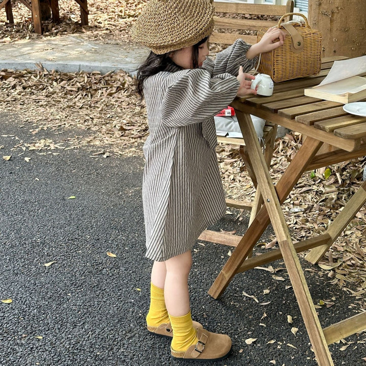 【kids】デザインカラーストライプワンピース